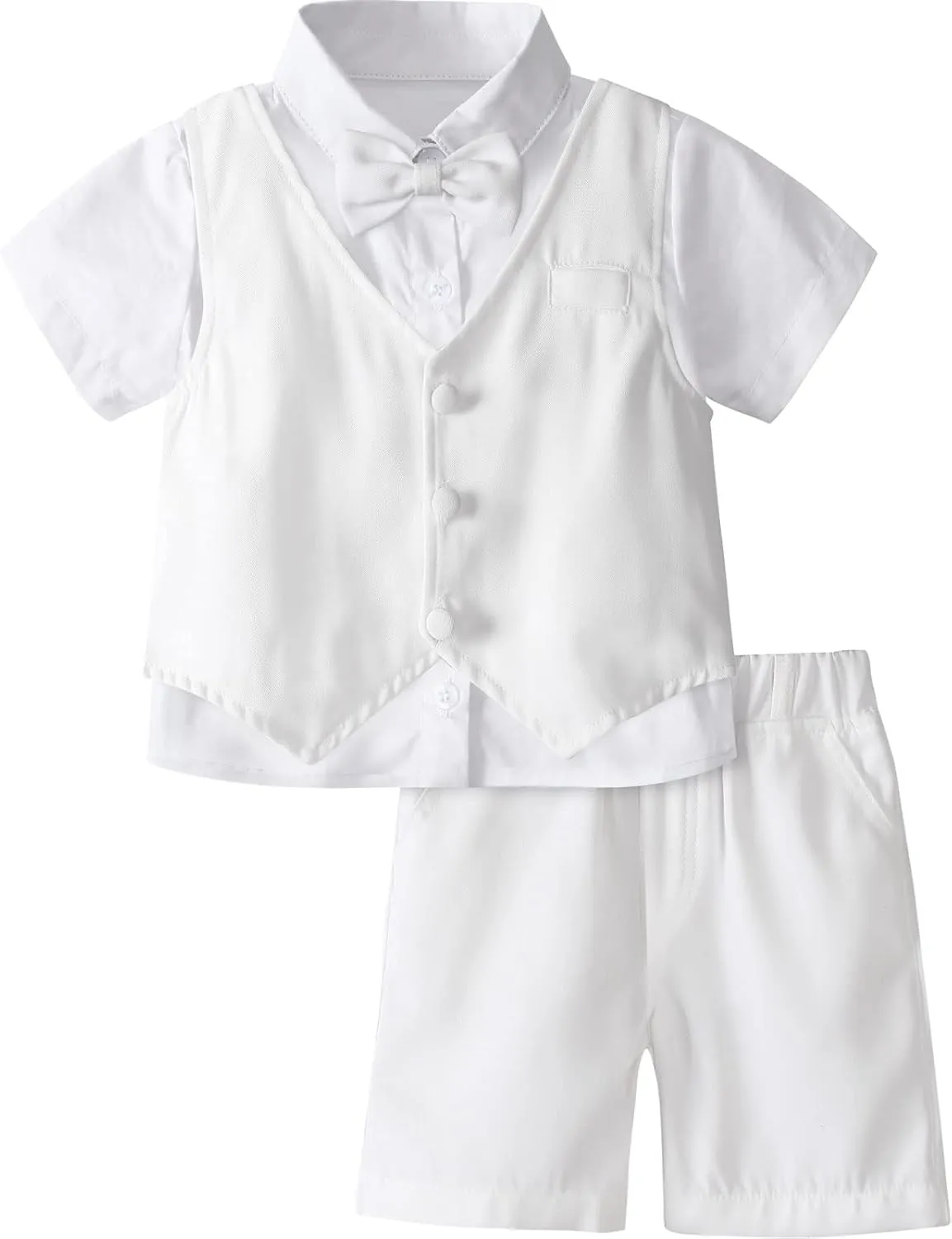 A&J DESIGN Toddler Suit, Gentleman Outfit for boys, 3pcs Clothes Set Shirt & Vest & Shorts with Bowtie
