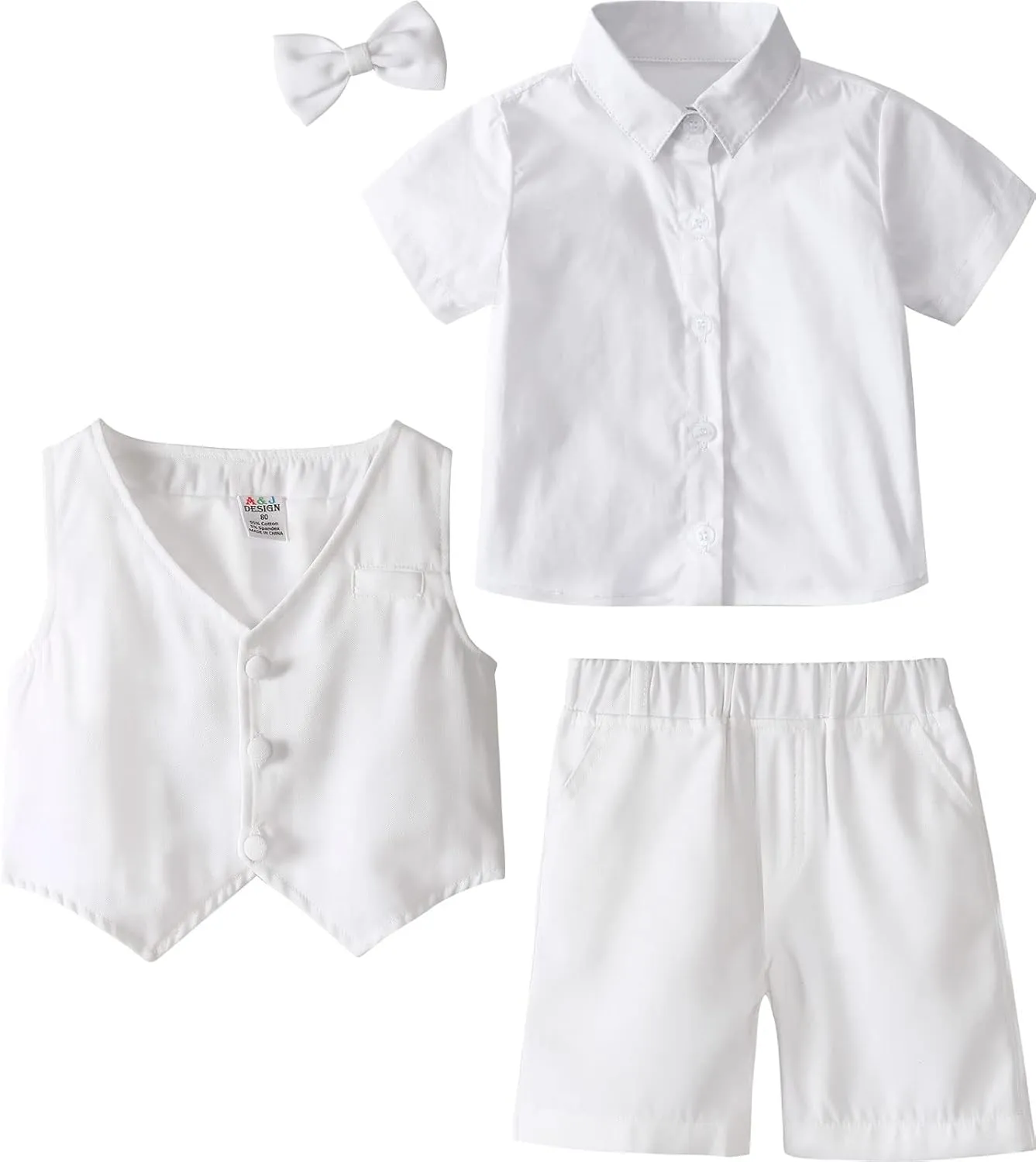 A&J DESIGN Toddler Suit, Gentleman Outfit for boys, 3pcs Clothes Set Shirt & Vest & Shorts with Bowtie