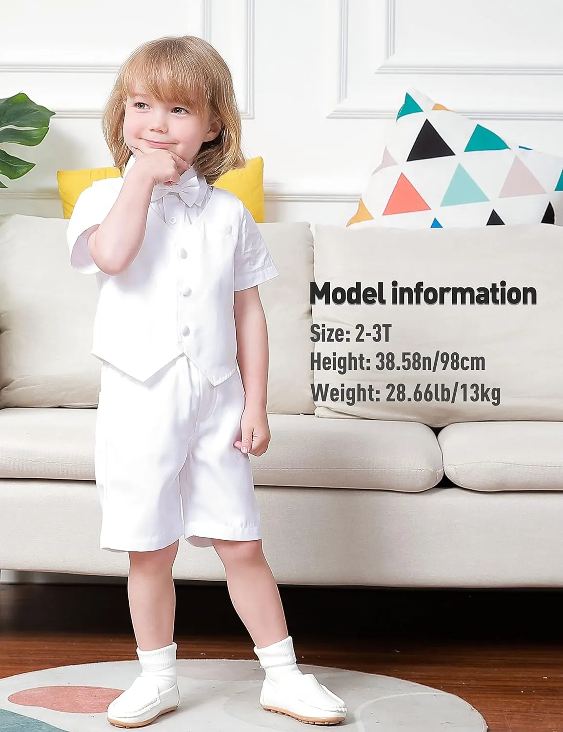 A&J DESIGN Toddler Suit, Gentleman Outfit for boys, 3pcs Clothes Set Shirt & Vest & Shorts with Bowtie