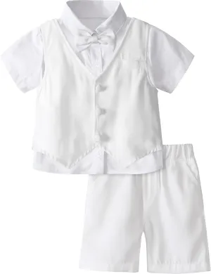 A&J DESIGN Toddler Suit, Gentleman Outfit for boys, 3pcs Clothes Set Shirt & Vest & Shorts with Bowtie