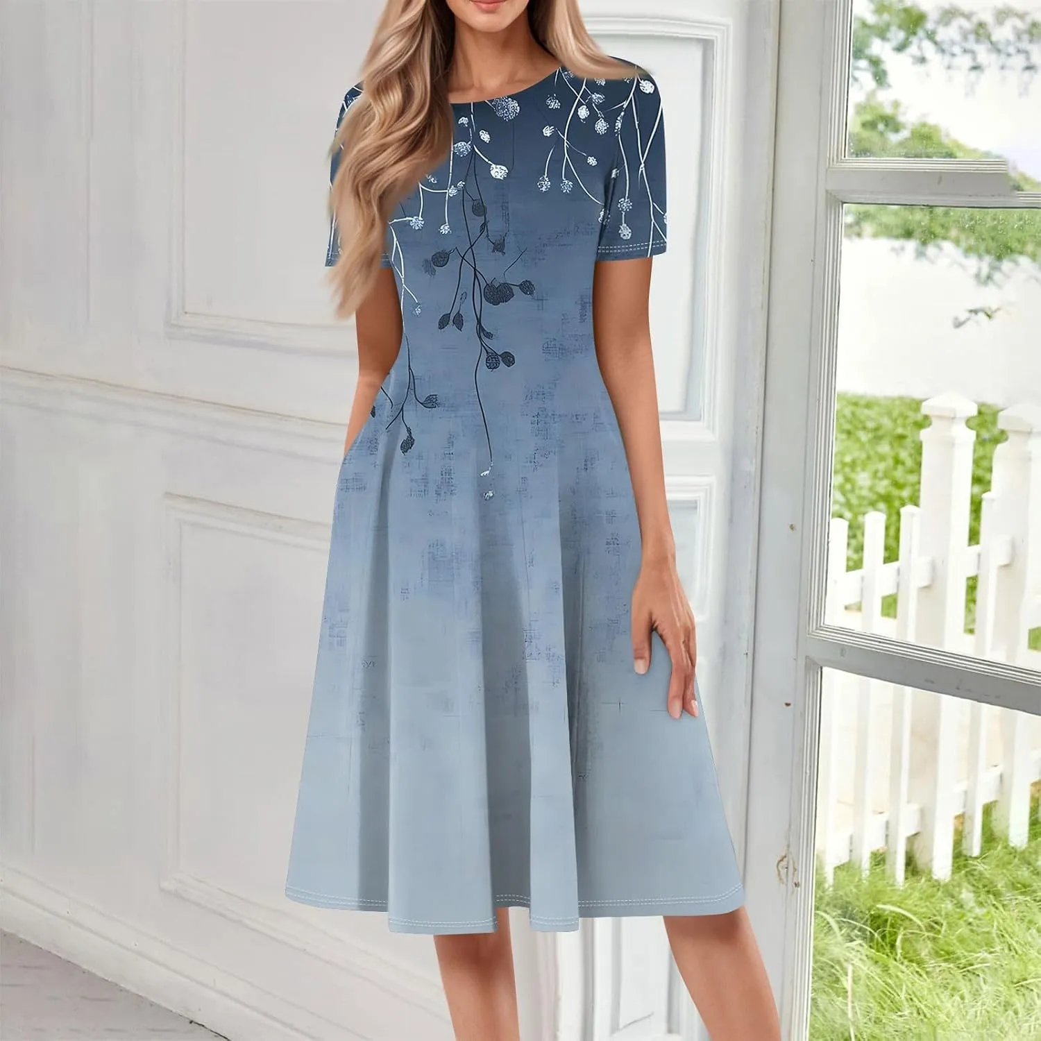 ADHOWBEW Dresses for Women 2025 Casual Hawaiian Trendy Short Sleeve Tropical Print Sexy Beach Dresses