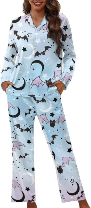 AFPANQZ Women's Pajamas Set Soft Long Sleeves Tops Button Down Shirts with Full Length Pants Home Sleepwear Nightgown XS-4XL
