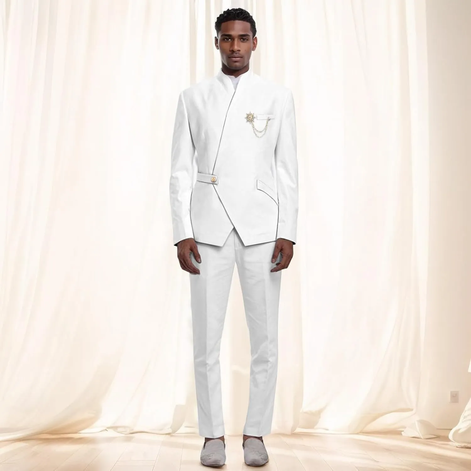 African Suits for Men One Button Brooch Blazer and Pants 2 Piece Set Dashiki Attire for Party Wedding