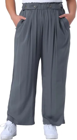 Agnes Orinda Plus Size Palazzo Pants for Women Stretchy High Waisted with Pocket Wide Leg Long Pants