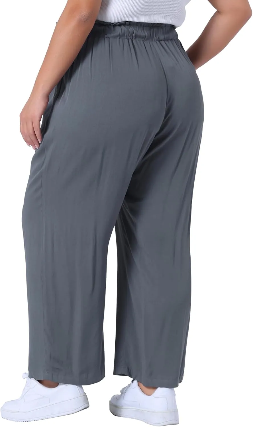 Agnes Orinda Plus Size Palazzo Pants for Women Stretchy High Waisted with Pocket Wide Leg Long Pants