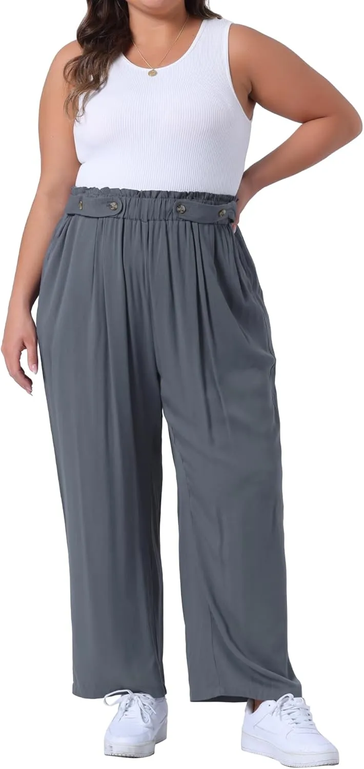 Agnes Orinda Plus Size Palazzo Pants for Women Stretchy High Waisted with Pocket Wide Leg Long Pants