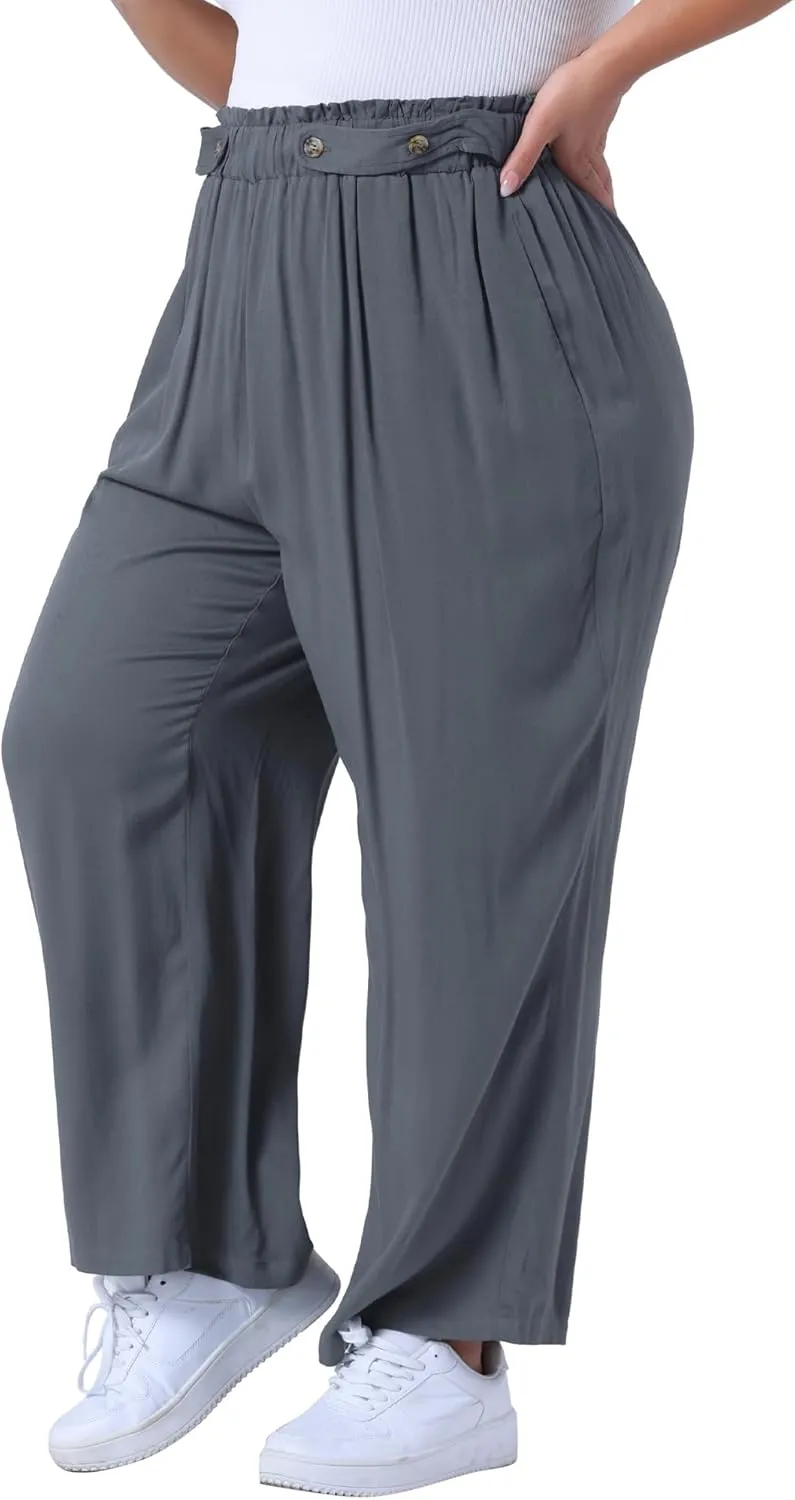 Agnes Orinda Plus Size Palazzo Pants for Women Stretchy High Waisted with Pocket Wide Leg Long Pants