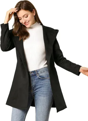 Allegra K Women's Faux Suede Hooded Winter Long Sleeve Belted Wrap Coat