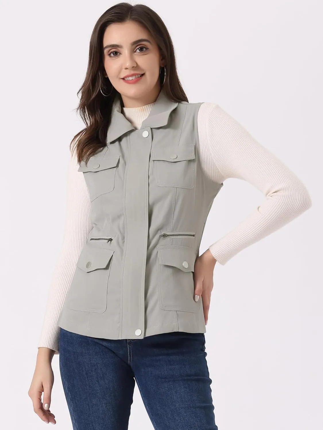 Allegra K Women's Travel Vest with Pockets Summer Sleeveless Cargo Utility Vest