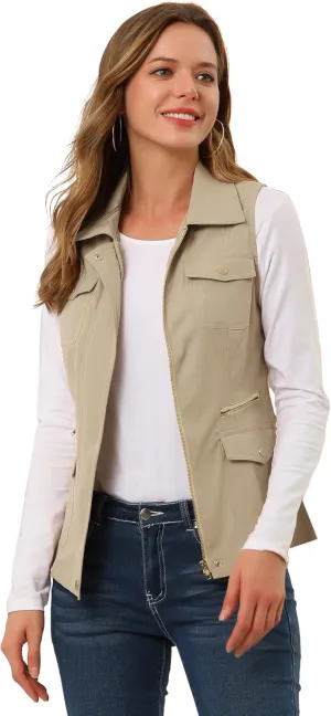 Allegra K Women's Travel Vest with Pockets Summer Sleeveless Cargo Utility Vest