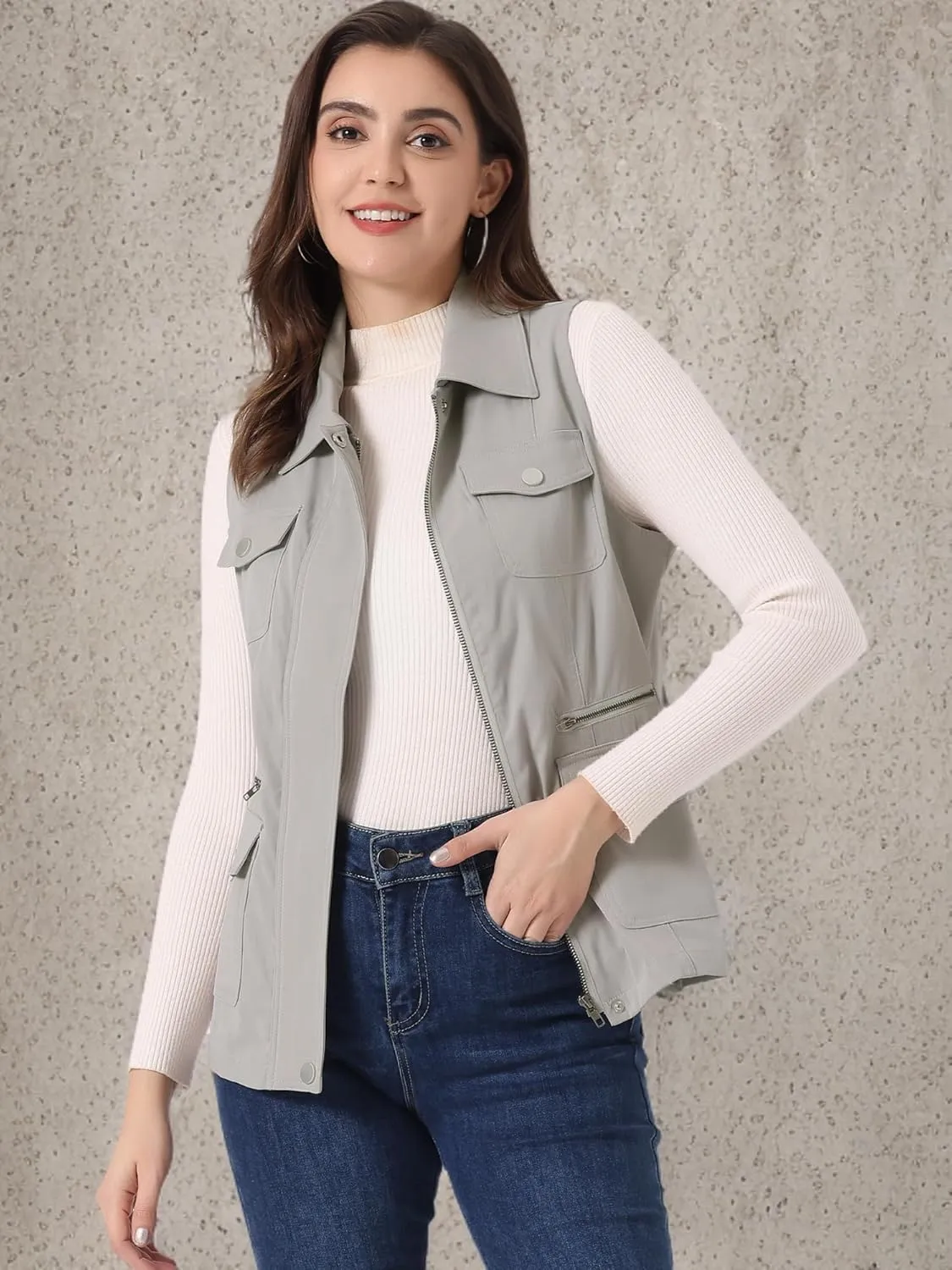 Allegra K Women's Travel Vest with Pockets Summer Sleeveless Cargo Utility Vest