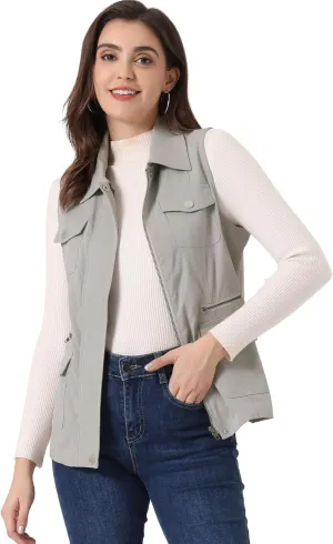 Allegra K Women's Travel Vest with Pockets Summer Sleeveless Cargo Utility Vest