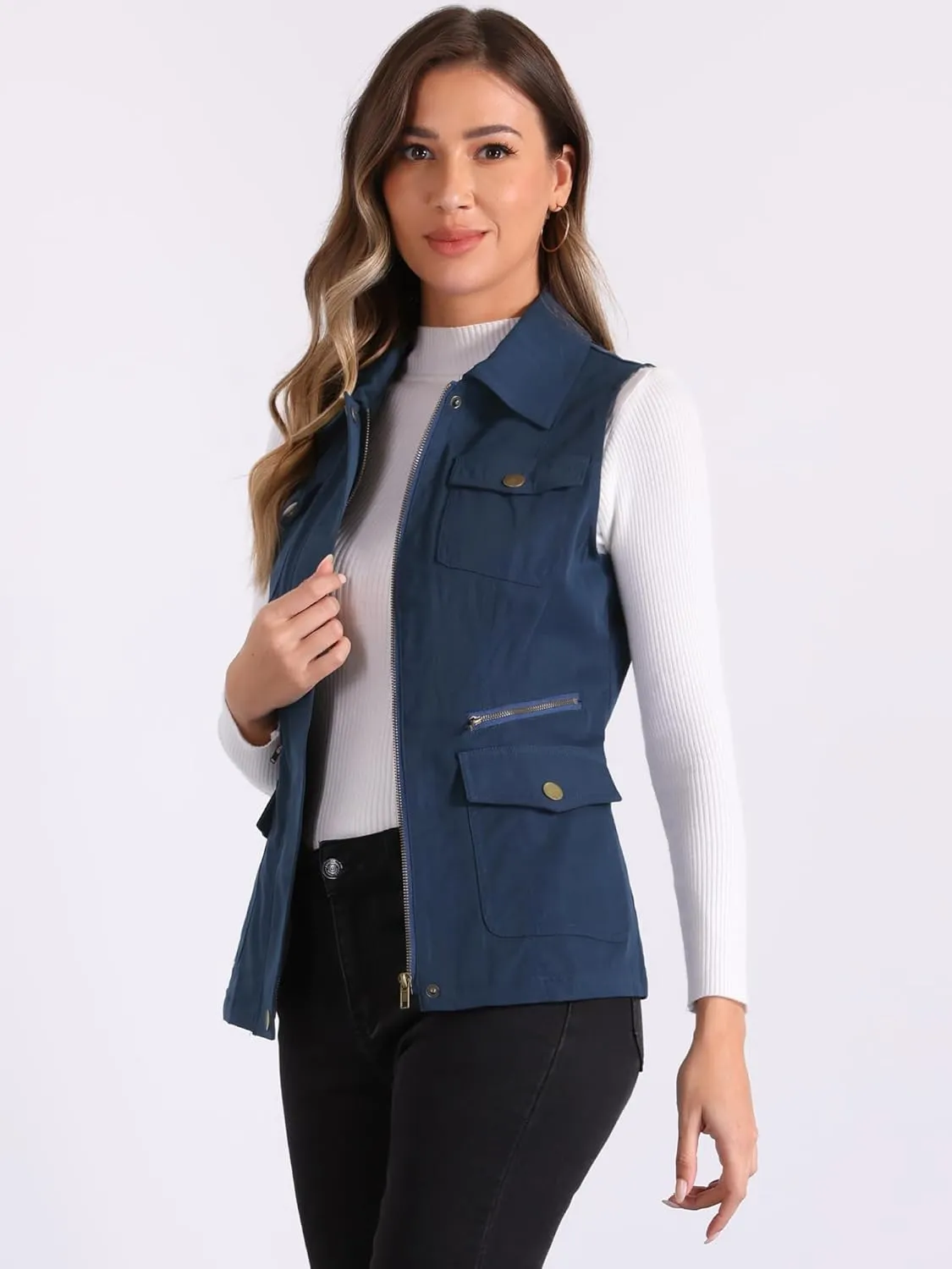 Allegra K Women's Travel Vest with Pockets Summer Sleeveless Cargo Utility Vest