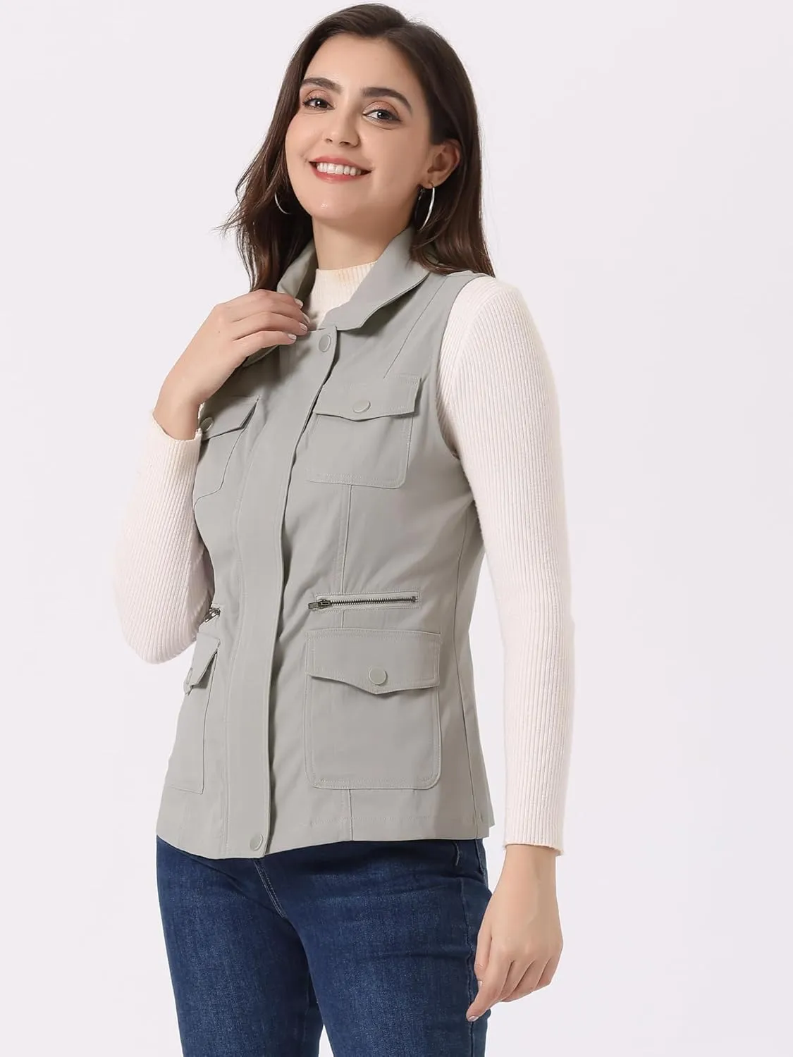 Allegra K Women's Travel Vest with Pockets Summer Sleeveless Cargo Utility Vest