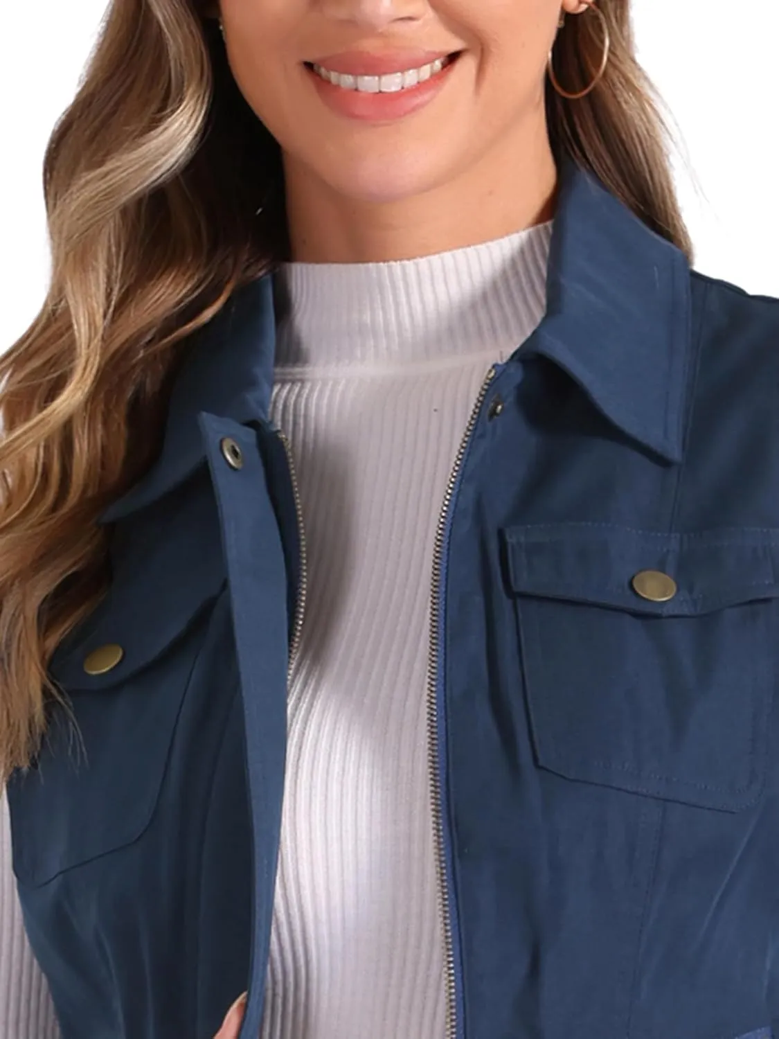 Allegra K Women's Travel Vest with Pockets Summer Sleeveless Cargo Utility Vest
