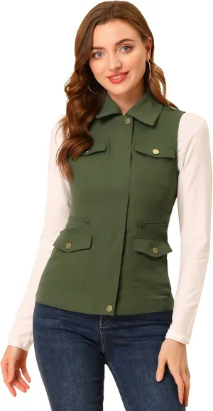 Allegra K Women's Travel Vest with Pockets Summer Sleeveless Cargo Utility Vest