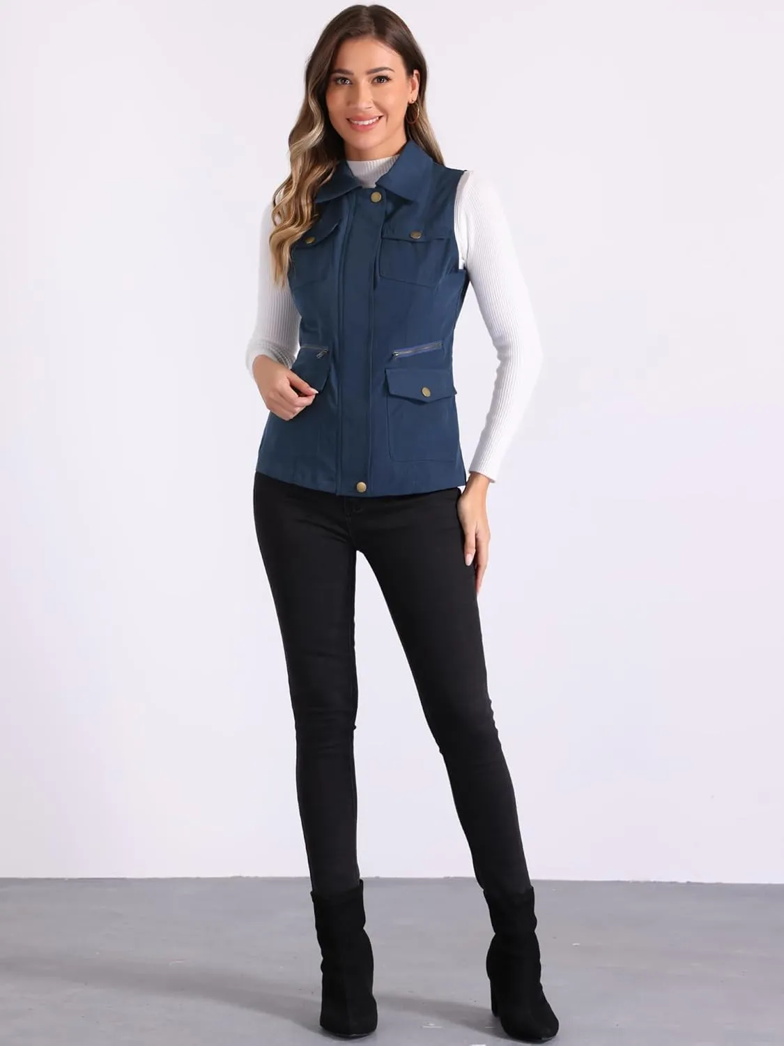 Allegra K Women's Travel Vest with Pockets Summer Sleeveless Cargo Utility Vest