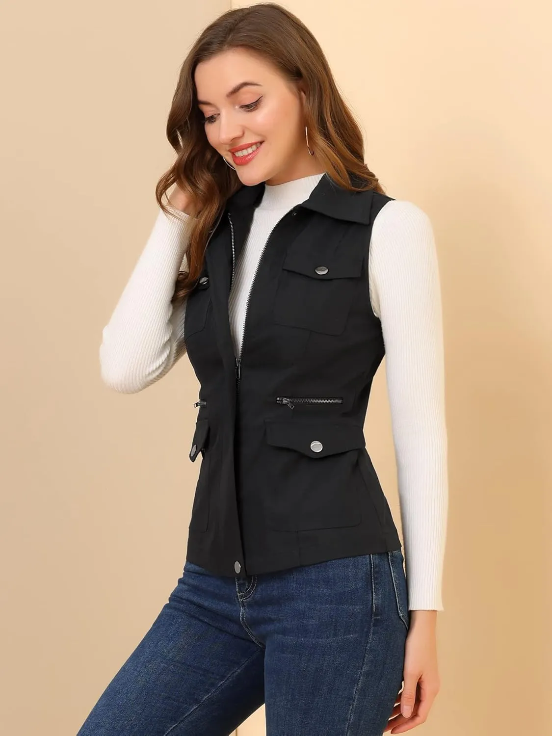 Allegra K Women's Travel Vest with Pockets Summer Sleeveless Cargo Utility Vest