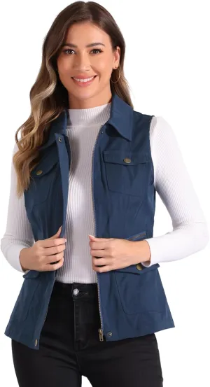 Allegra K Women's Travel Vest with Pockets Summer Sleeveless Cargo Utility Vest