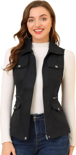 Allegra K Women's Travel Vest with Pockets Summer Sleeveless Cargo Utility Vest