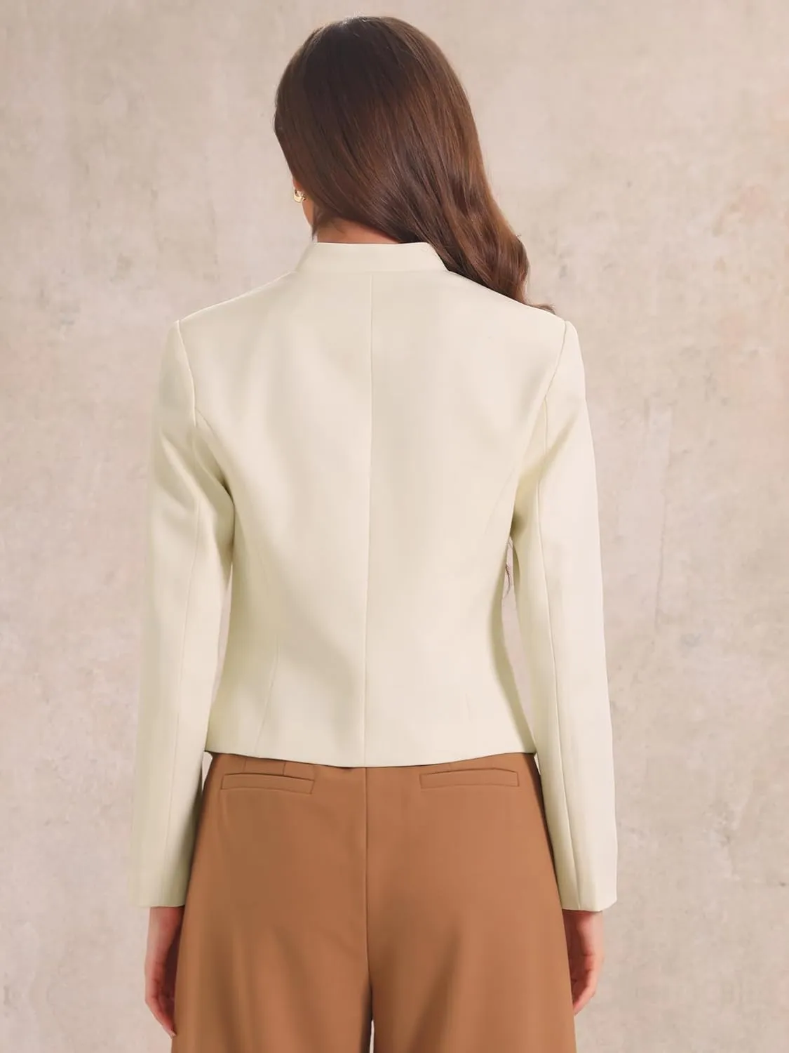 Allegra K Work Blazer for Women's Long Sleeve Stand Lapel Collar Pockets Button Business Suit Jacket