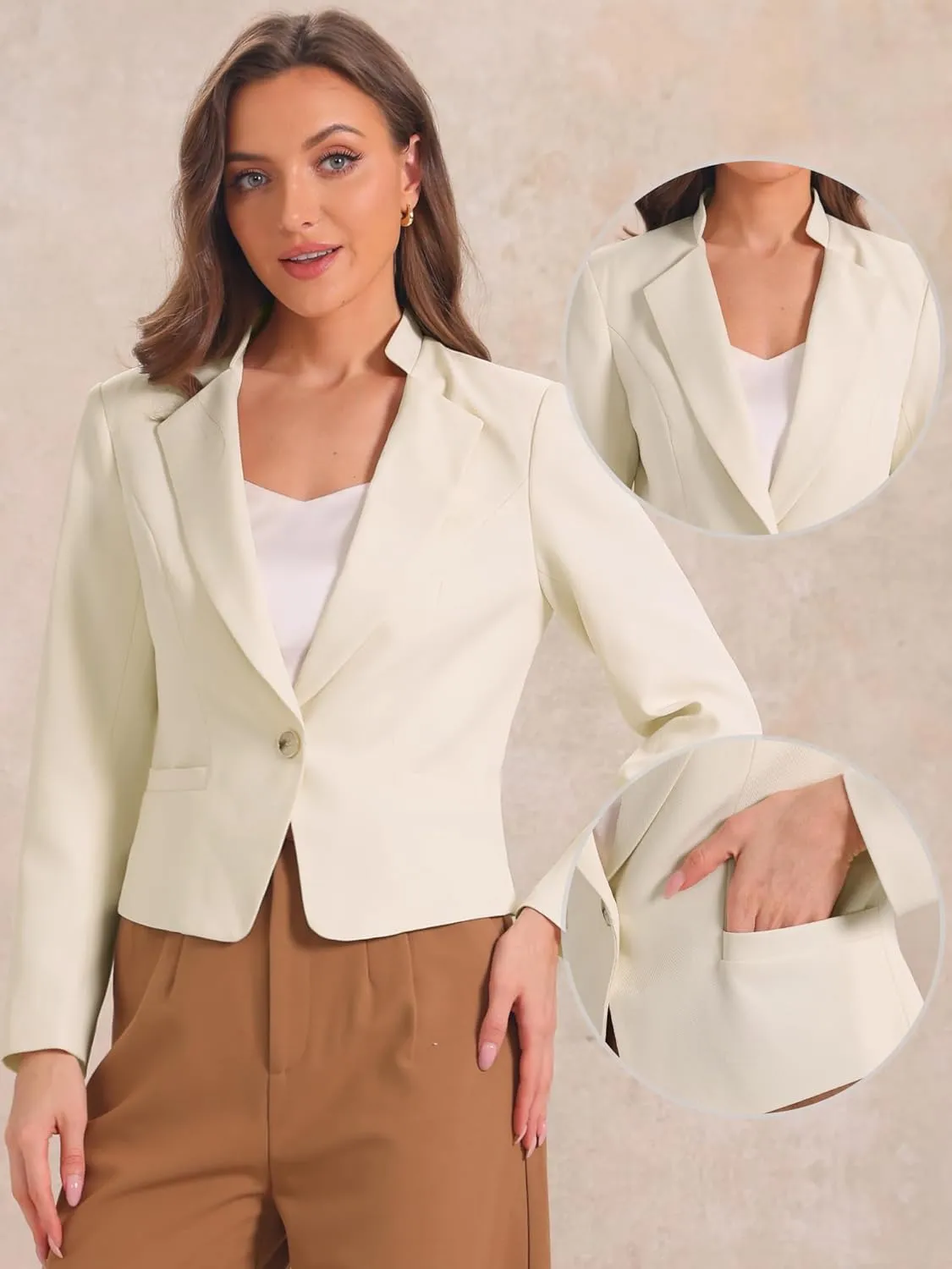 Allegra K Work Blazer for Women's Long Sleeve Stand Lapel Collar Pockets Button Business Suit Jacket