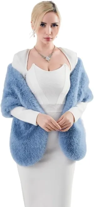 AMTFBY Women's Faux Fur Wrap Cross Shawl For Winter Evening Party Cape