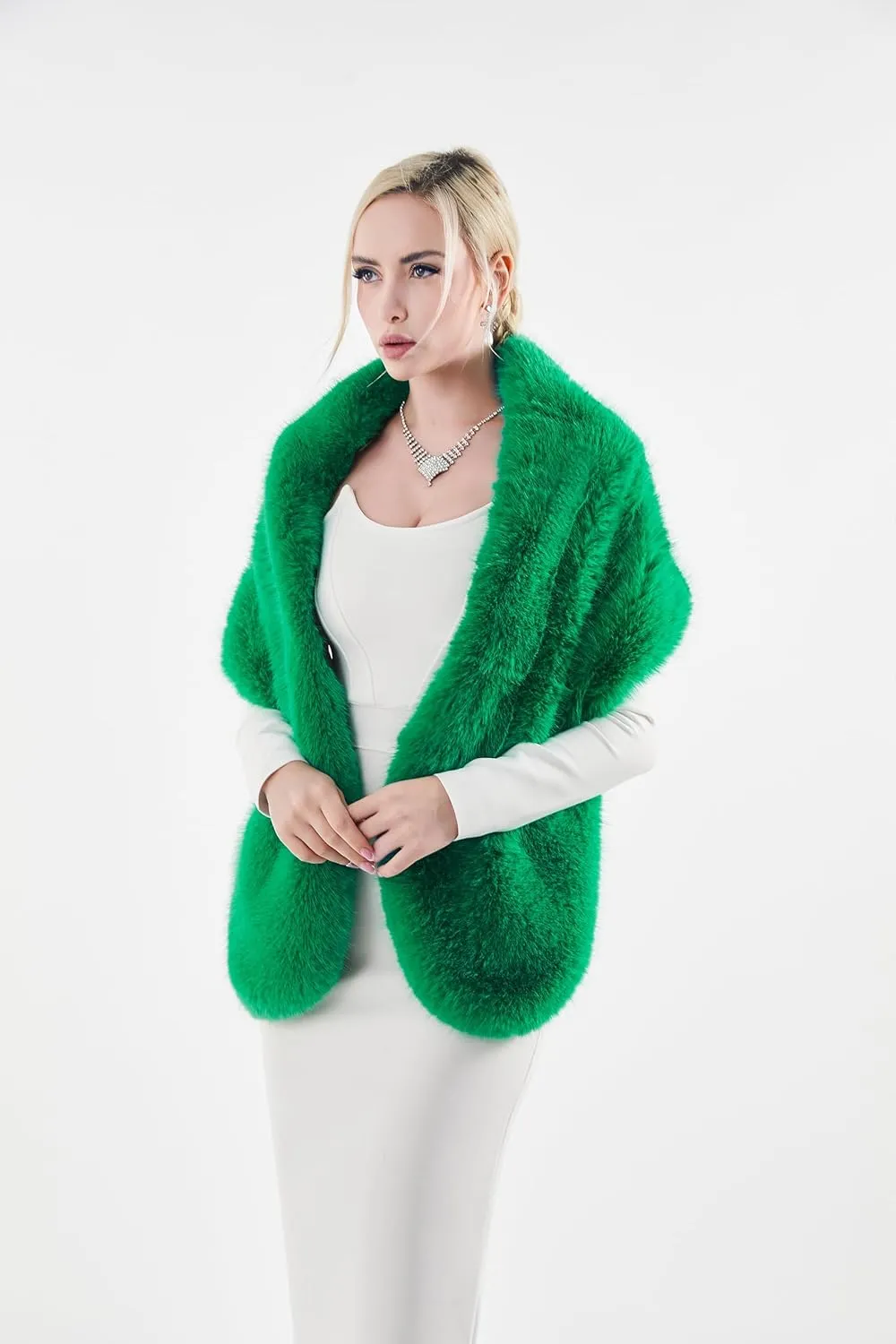 AMTFBY Women's Faux Fur Wrap Cross Shawl For Winter Evening Party Cape