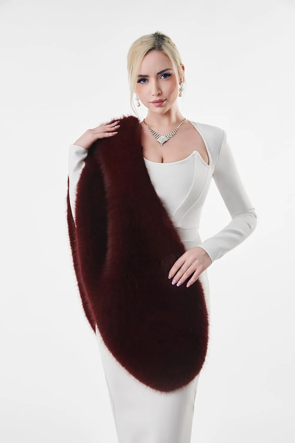 AMTFBY Women's Faux Fur Wrap Cross Shawl For Winter Evening Party Cape