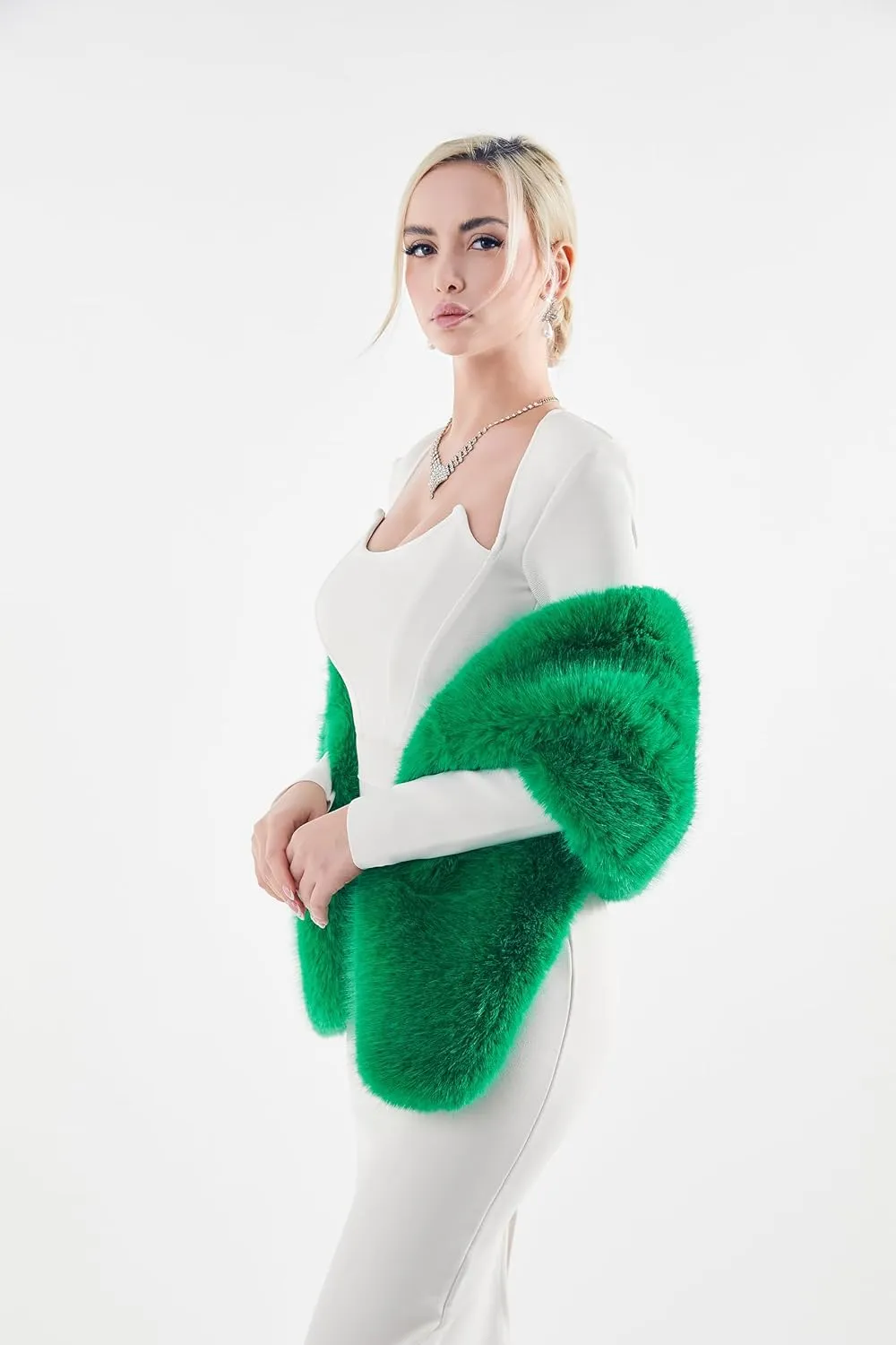 AMTFBY Women's Faux Fur Wrap Cross Shawl For Winter Evening Party Cape