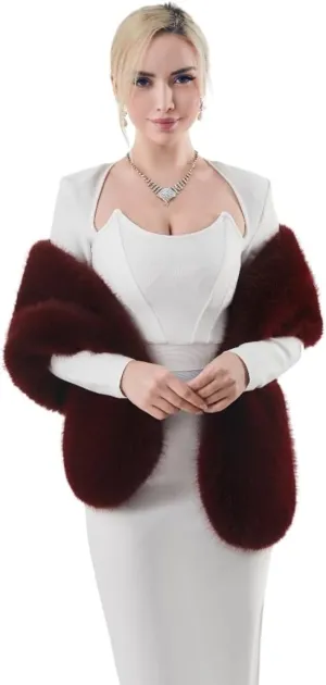 AMTFBY Women's Faux Fur Wrap Cross Shawl For Winter Evening Party Cape