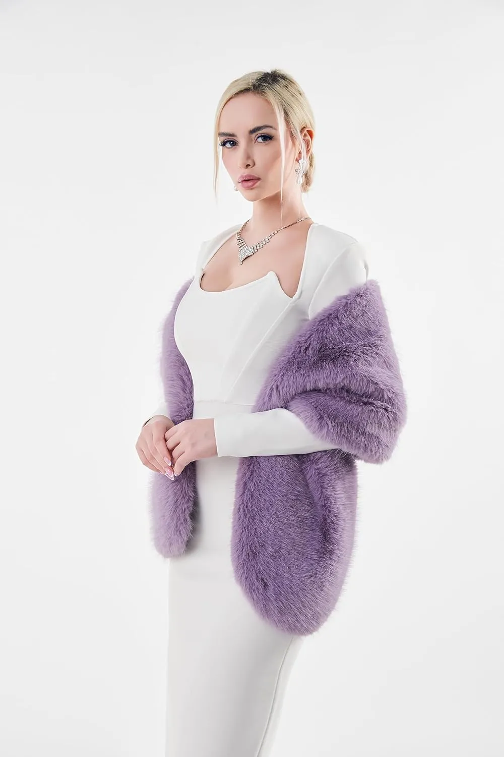 AMTFBY Women's Faux Fur Wrap Cross Shawl For Winter Evening Party Cape