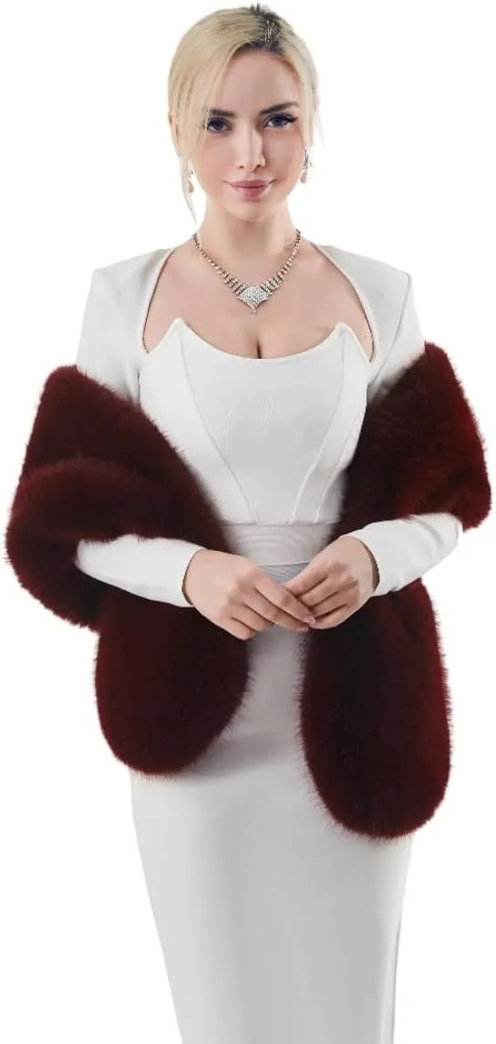AMTFBY Women's Faux Fur Wrap Cross Shawl For Winter Evening Party Cape