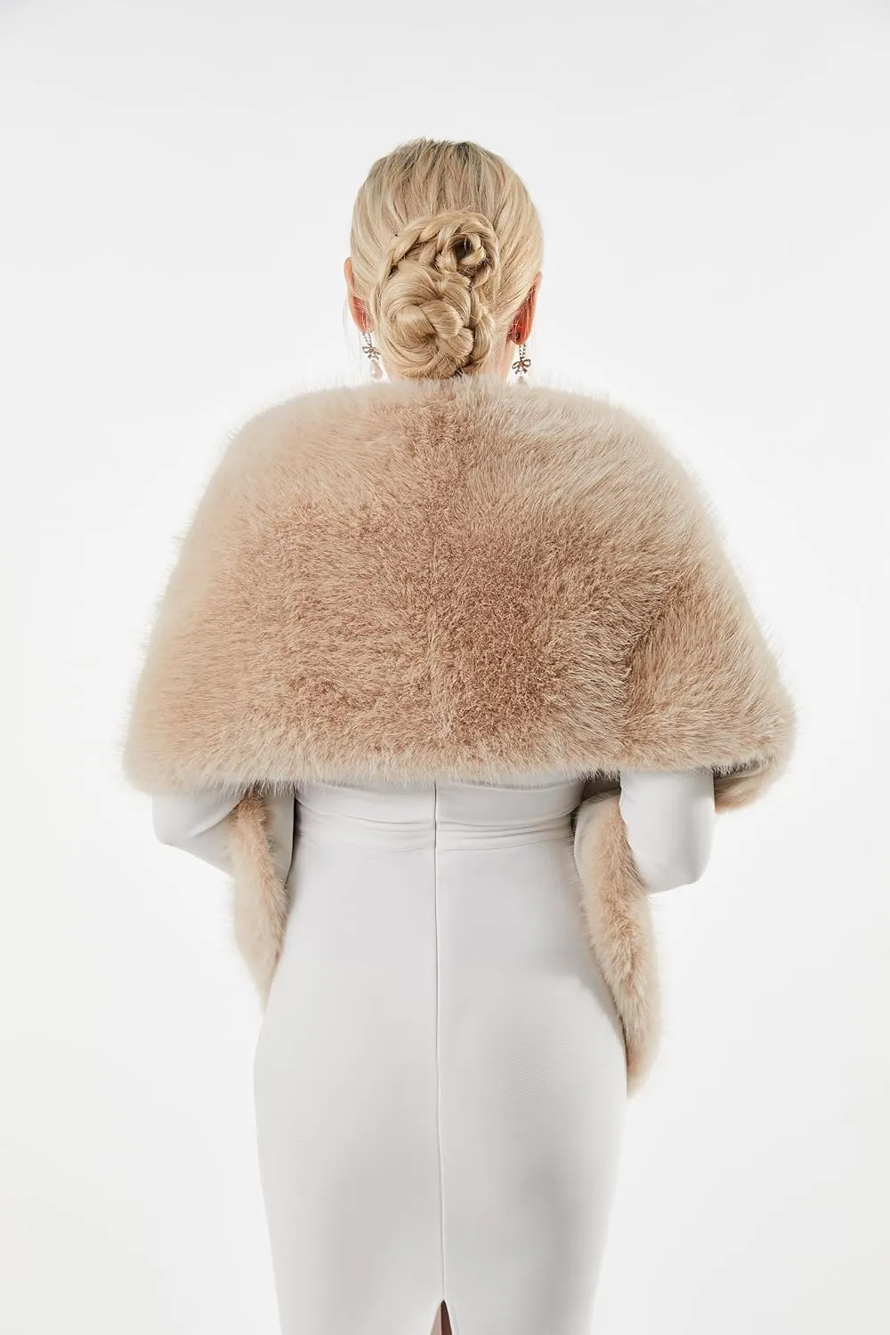 AMTFBY Women's Faux Fur Wrap Cross Shawl For Winter Evening Party Cape