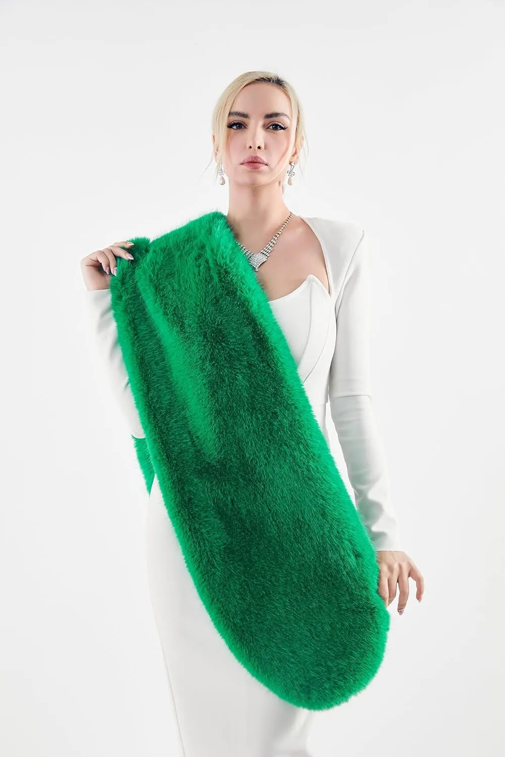 AMTFBY Women's Faux Fur Wrap Cross Shawl For Winter Evening Party Cape