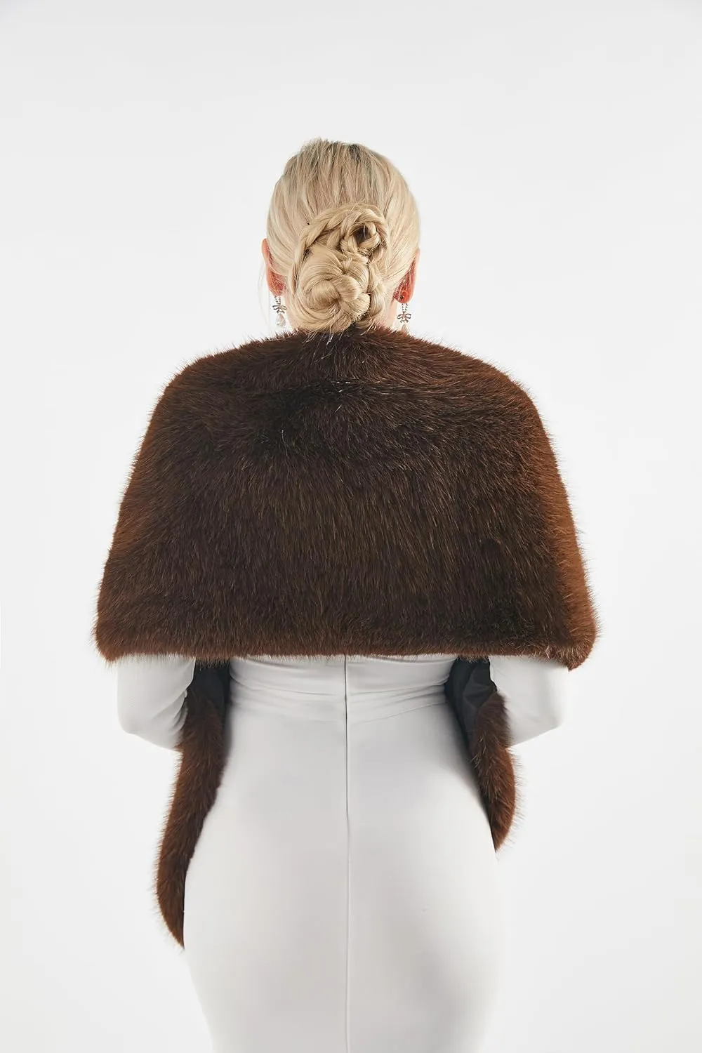 AMTFBY Women's Faux Fur Wrap Cross Shawl For Winter Evening Party Cape