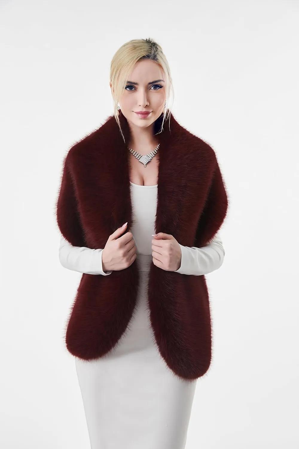 AMTFBY Women's Faux Fur Wrap Cross Shawl For Winter Evening Party Cape
