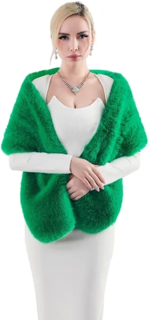 AMTFBY Women's Faux Fur Wrap Cross Shawl For Winter Evening Party Cape