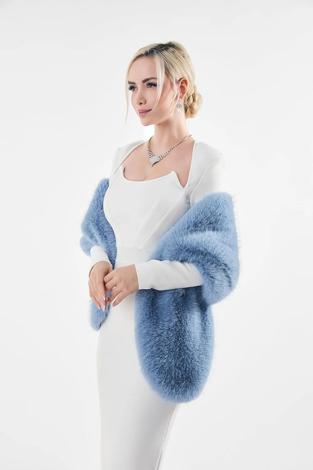 AMTFBY Women's Faux Fur Wrap Cross Shawl For Winter Evening Party Cape