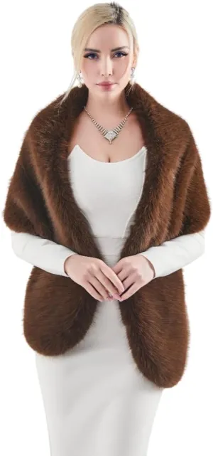 AMTFBY Women's Faux Fur Wrap Cross Shawl For Winter Evening Party Cape