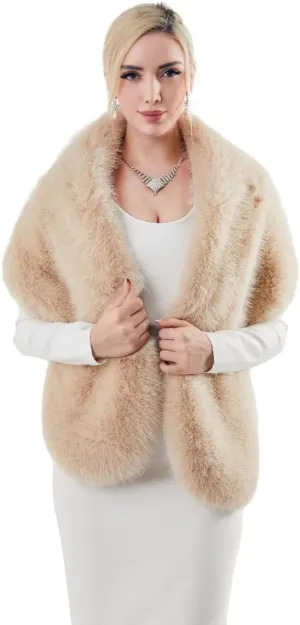 AMTFBY Women's Faux Fur Wrap Cross Shawl For Winter Evening Party Cape