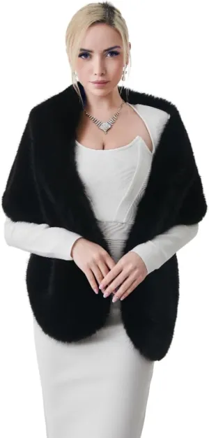AMTFBY Women's Faux Fur Wrap Cross Shawl For Winter Evening Party Cape