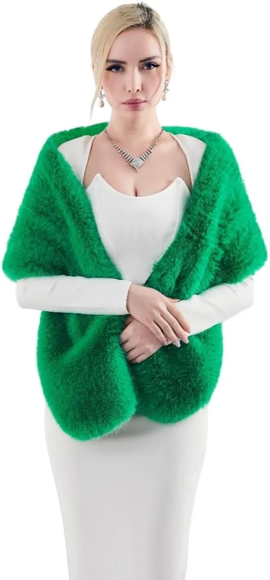 AMTFBY Women's Faux Fur Wrap Cross Shawl For Winter Evening Party Cape