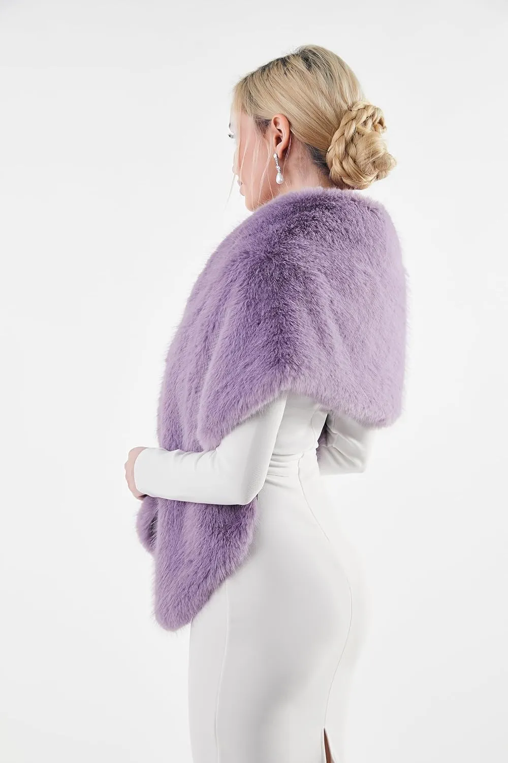 AMTFBY Women's Faux Fur Wrap Cross Shawl For Winter Evening Party Cape