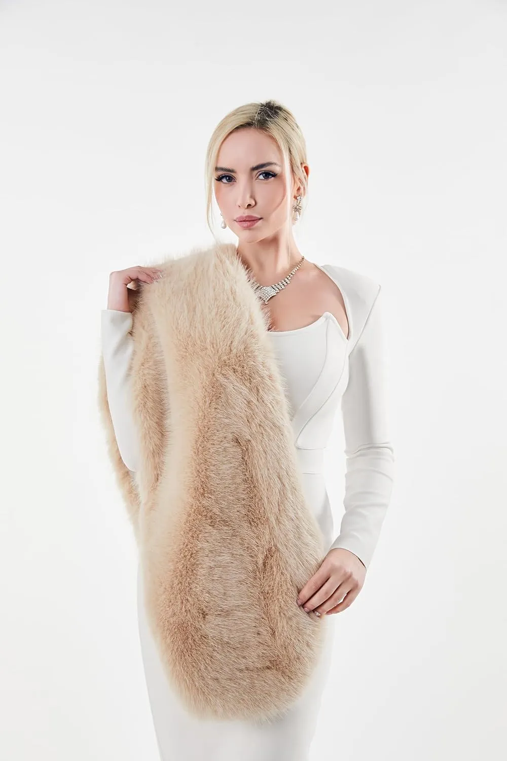 AMTFBY Women's Faux Fur Wrap Cross Shawl For Winter Evening Party Cape