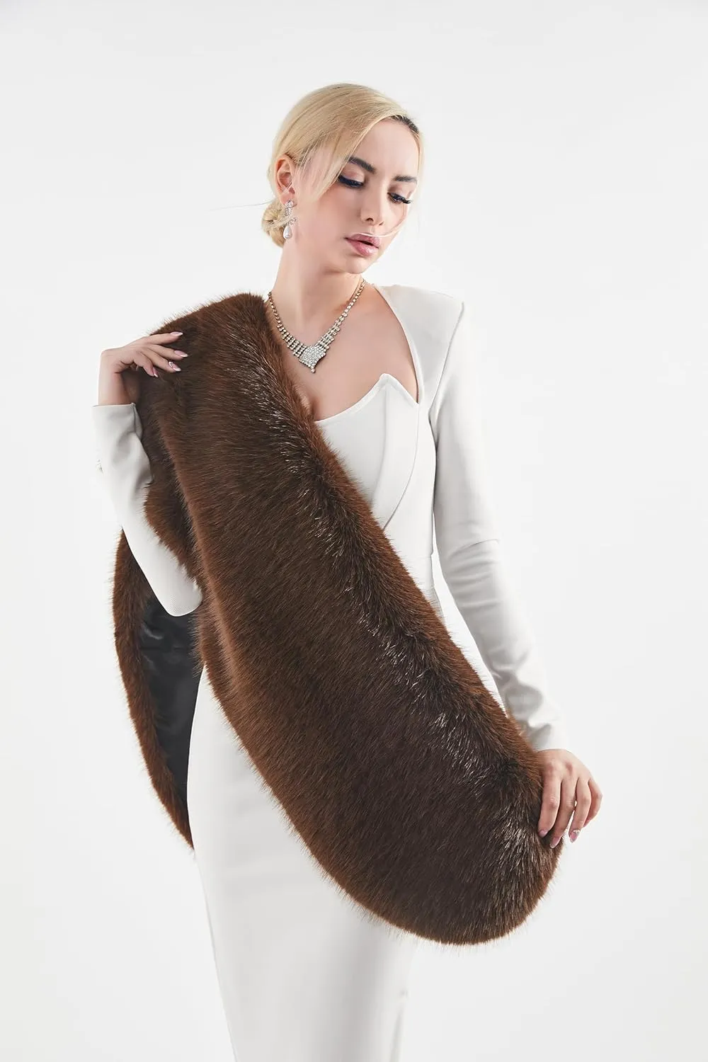 AMTFBY Women's Faux Fur Wrap Cross Shawl For Winter Evening Party Cape