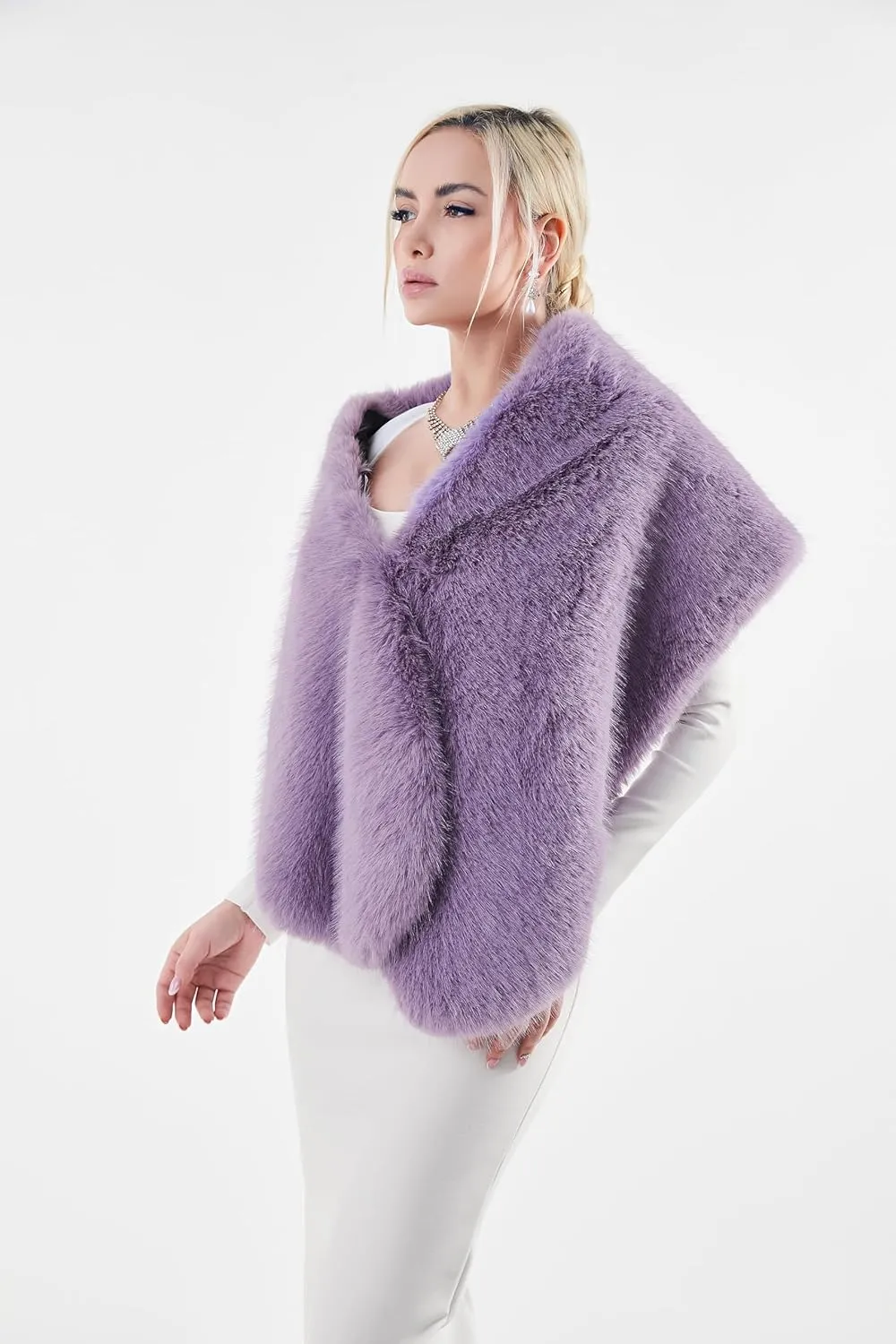 AMTFBY Women's Faux Fur Wrap Cross Shawl For Winter Evening Party Cape