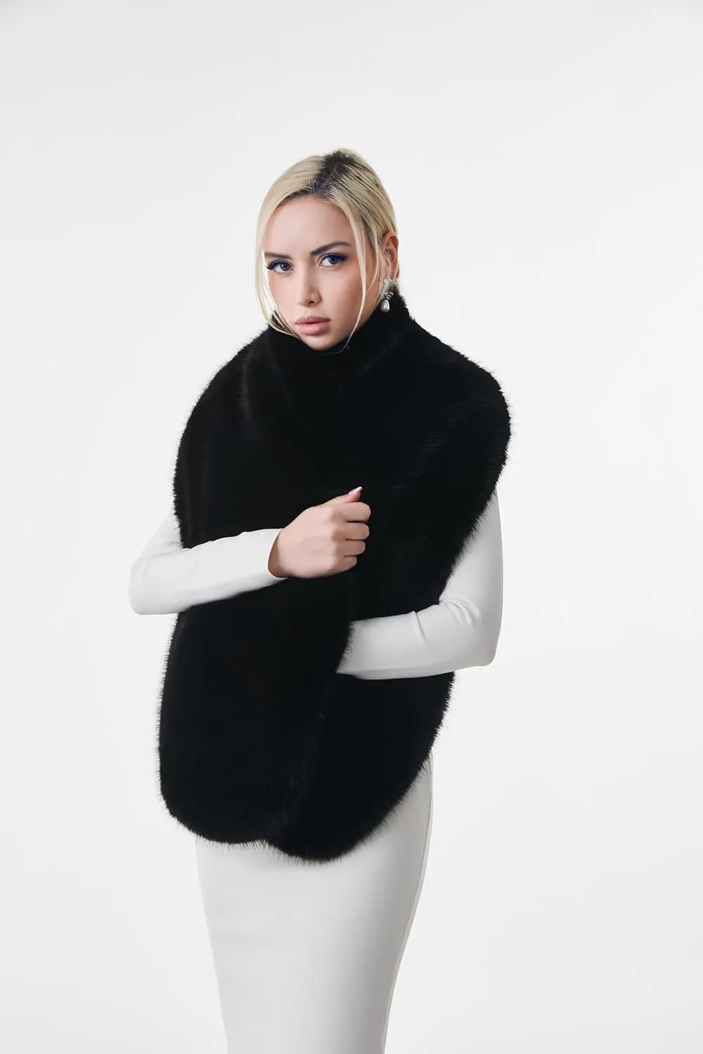 AMTFBY Women's Faux Fur Wrap Cross Shawl For Winter Evening Party Cape