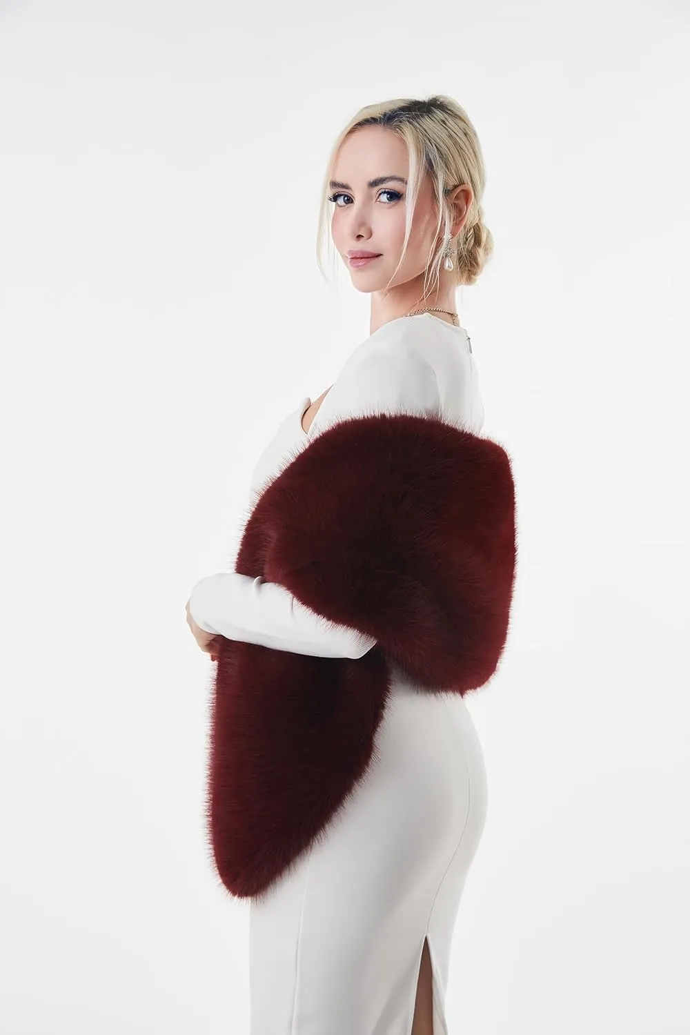 AMTFBY Women's Faux Fur Wrap Cross Shawl For Winter Evening Party Cape