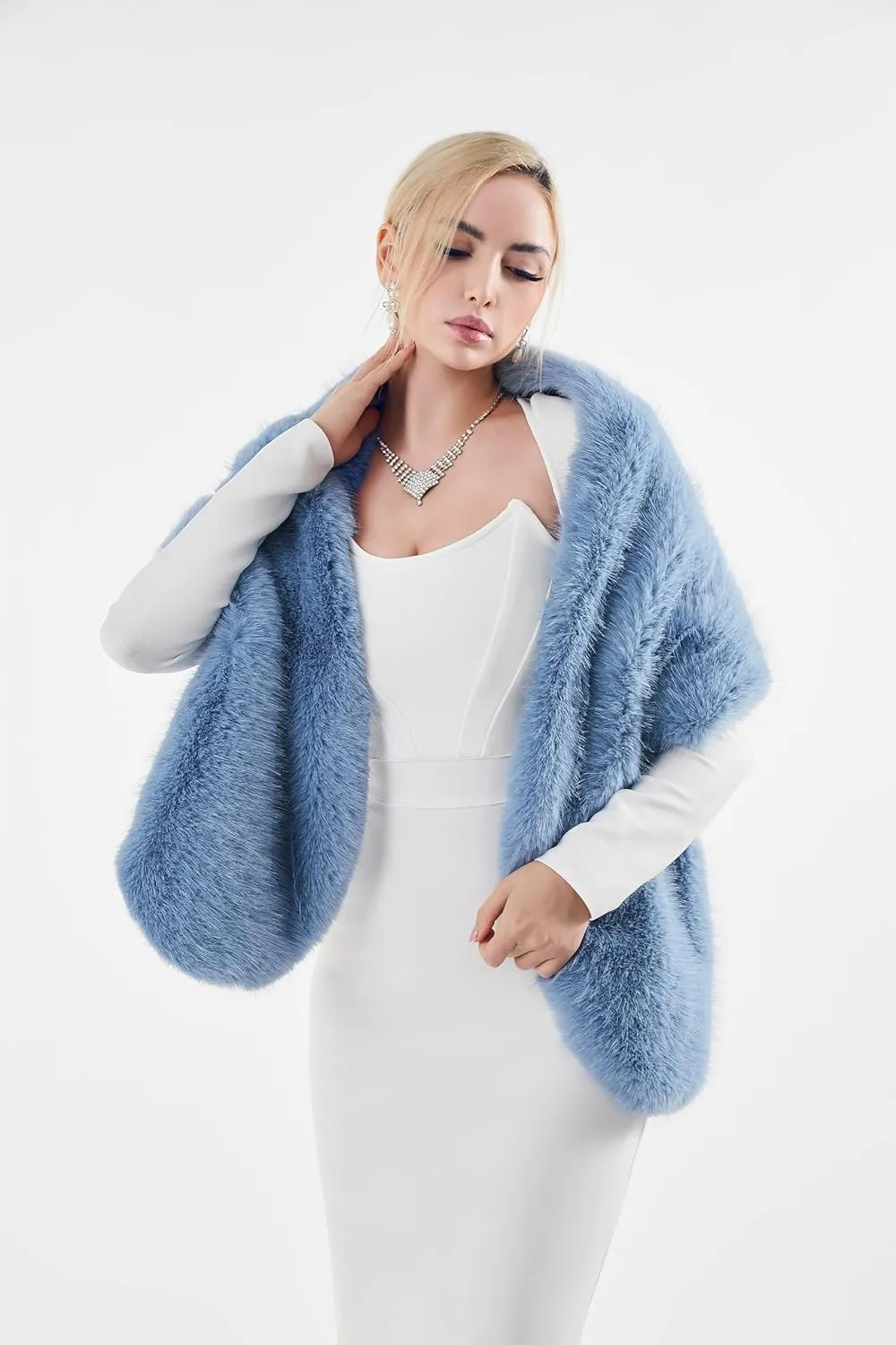 AMTFBY Women's Faux Fur Wrap Cross Shawl For Winter Evening Party Cape